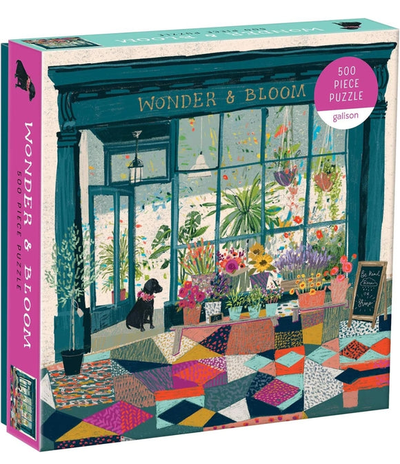 Galison Wonder & Bloom Puzzle, 500 Pieces, 20”x20” – Brightly Colored Scene of a Welcoming Local Plant Shop – Challenging, Perfect for Family Fun, Multicolor