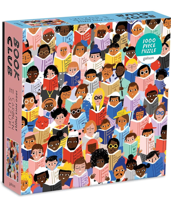 Galison Book Club Puzzle, 1,000 Pieces, 20” x 27'' – Colorful, Humorous Illustration of Hundreds of People Reading Books - Thick, Sturdy Pieces – Challenging, Makes a Great Gift, Multicolor