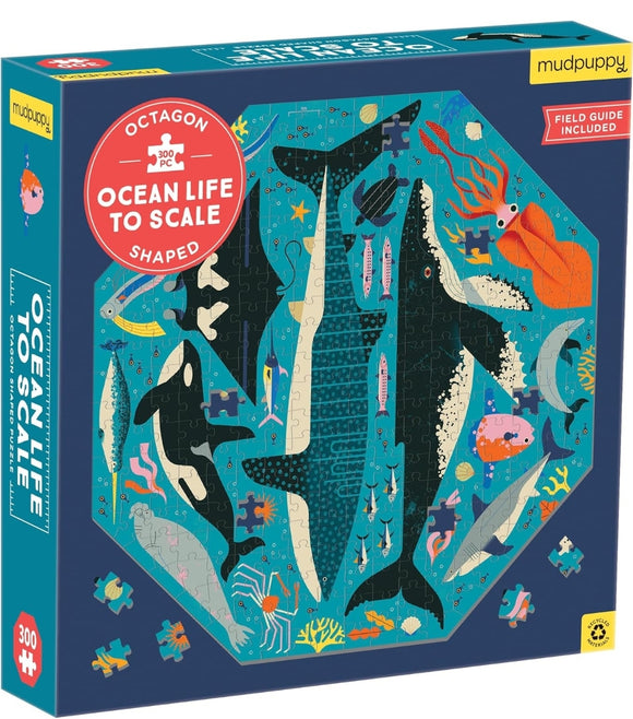 Mudpuppy’s Ocean Life to Scale 300 Piece Octagon Shaped Puzzle, Multi-Directional Artwork can be Pieced Together from Any Side, for Ages 7+, Perfect for Family Puzzling!, Puzzle Image Insert Included