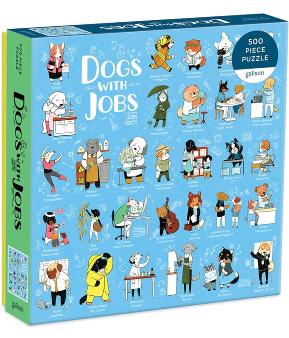 Galison Dogs with Jobs Puzzle, 500 Pieces, 20” x 20” – Jigsaw Puzzle Featuring an Amusing Illustration of Dogs – Thick, Sturdy Pieces, Challenging Family Activity, Great Gift Idea