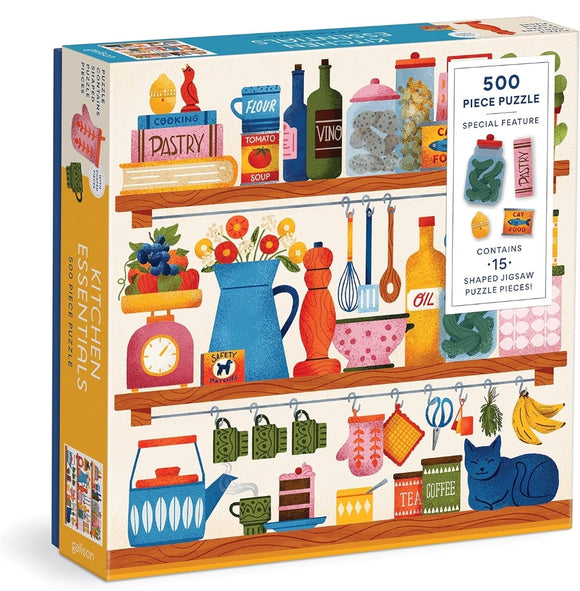 Kitchen Essentials 500 Piece Puzzle with Shaped Pieces from Galison - 20” x 20” Jigsaw Puzzle with 15 Uniquely Shaped Pieces, Beautiful Artwork, Thick & Sturdy Pieces, Challenging Family Activity