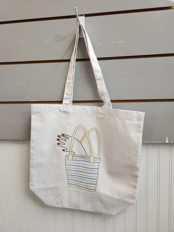 Embroidered White Tote Bag