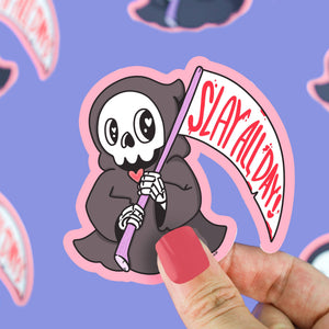 Slay All Day Cute Grim Reaper Halloween Vinyl Sticker