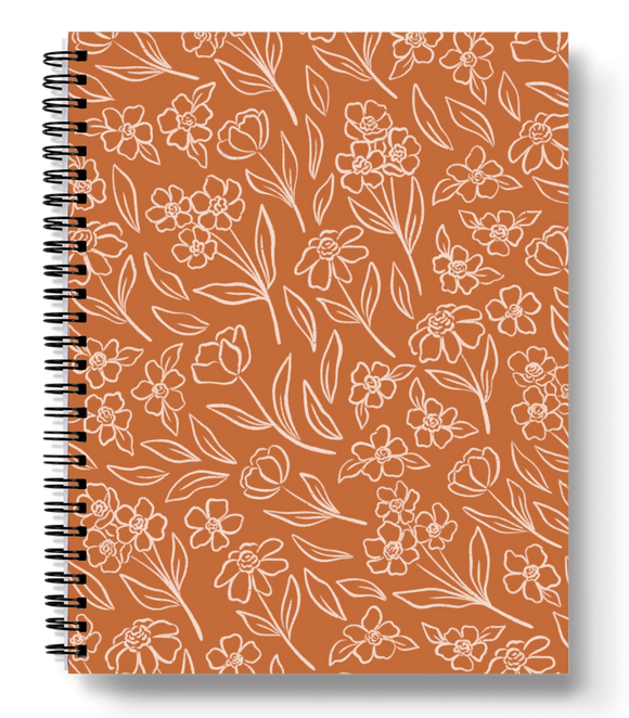 Terracotta Floral Spiral Lined Notebook 8.5x11in.