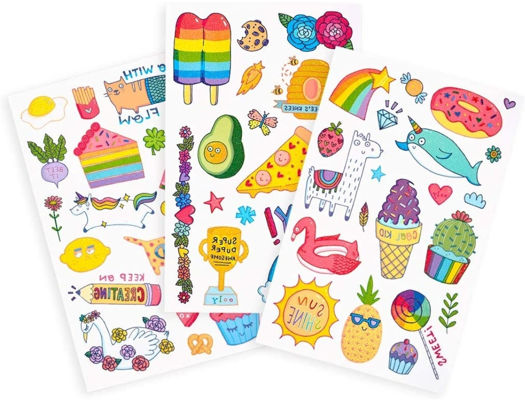 OOLY, Tattoo Palooza Skin-Friendly and Non-Toxic Temporary Tattoo for Kids - Cute Doodle World, 3 Sheets