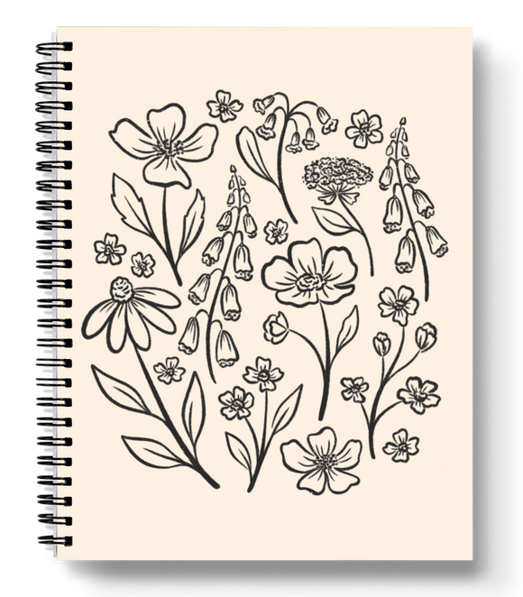 Ivory Pressed Bouquet Spiral Lined Notebook 8.5x11in.