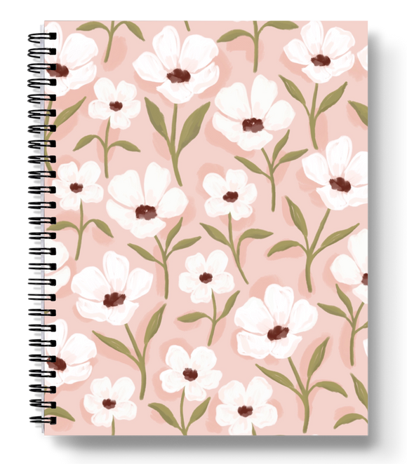 White Anemone Spiral Lined Notebook 8.5x11in.